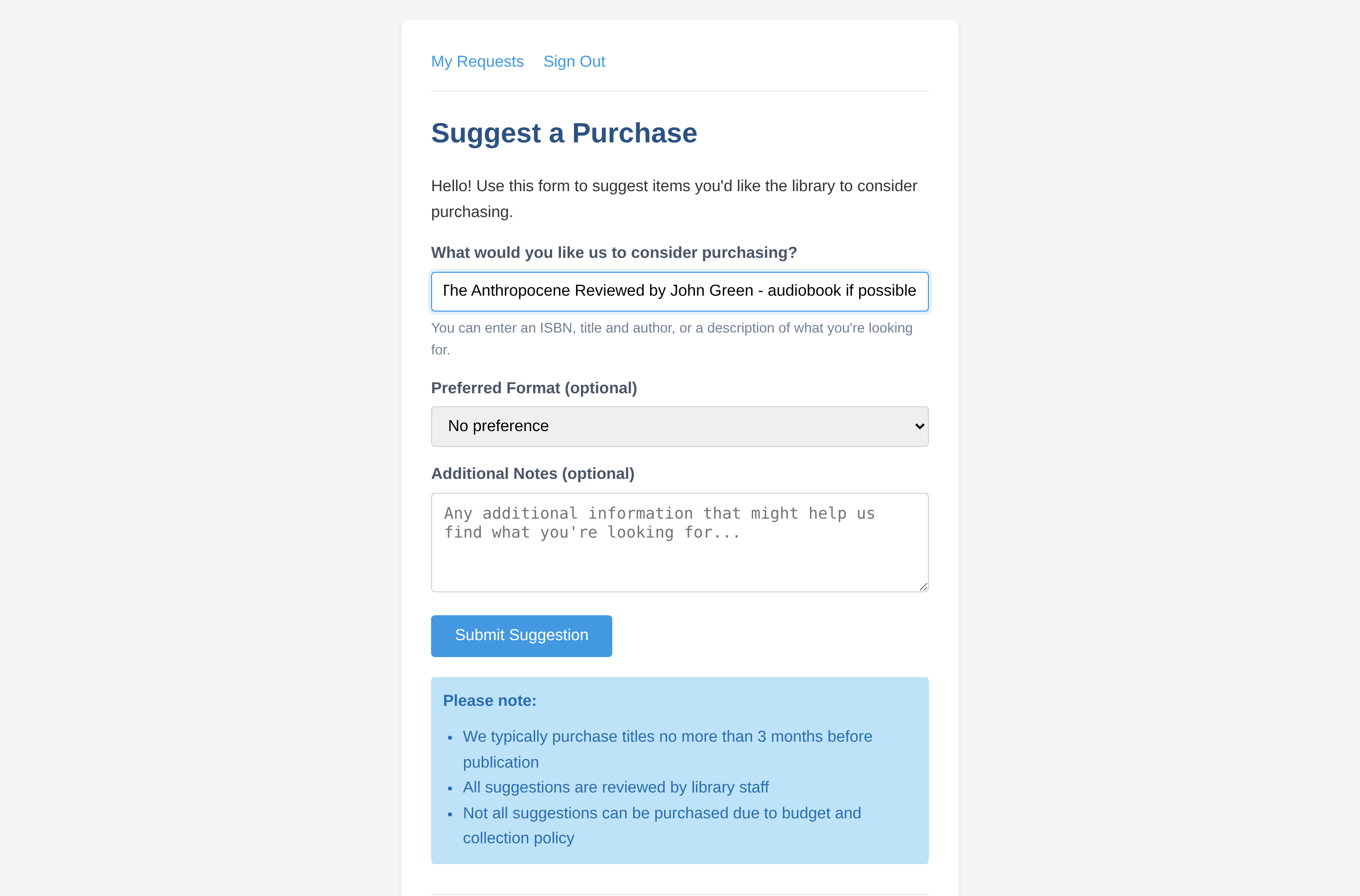 Submit a purchase suggestion